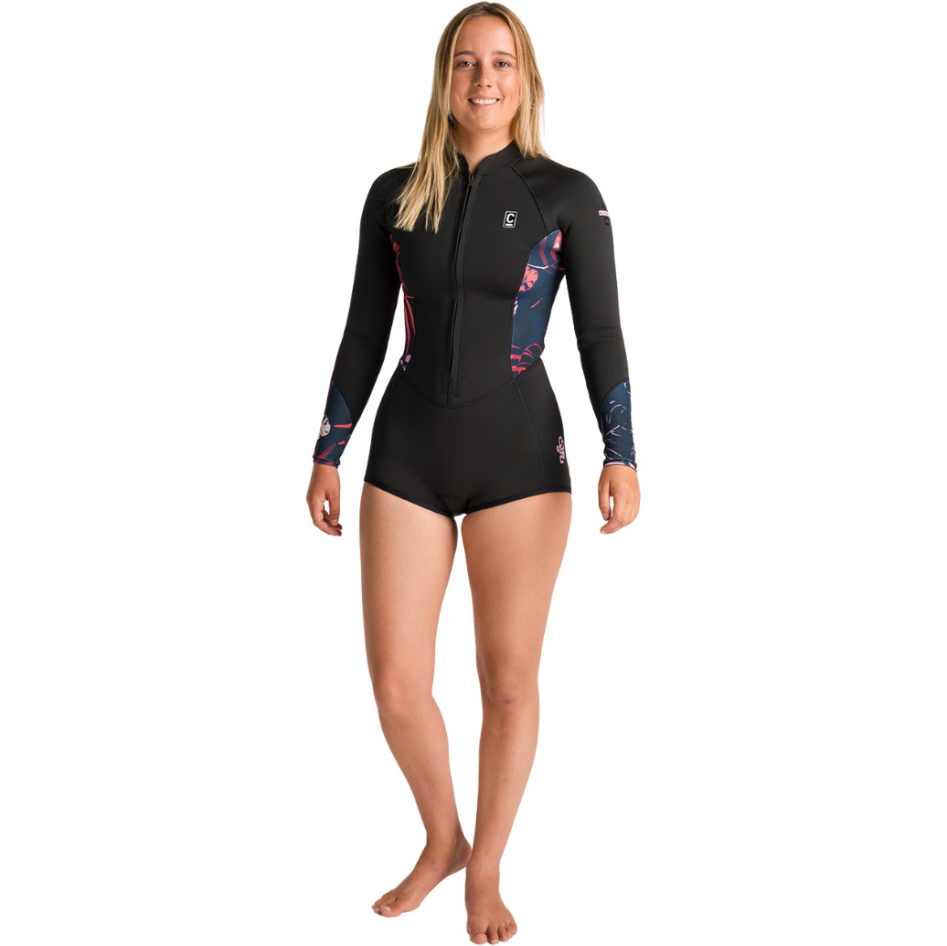 2026 C-Skins Womens Nuwave Solace Lite 2/ 2mm Front Zip Spring Wetsuit C-NSOL22SSW - Black / Tropical